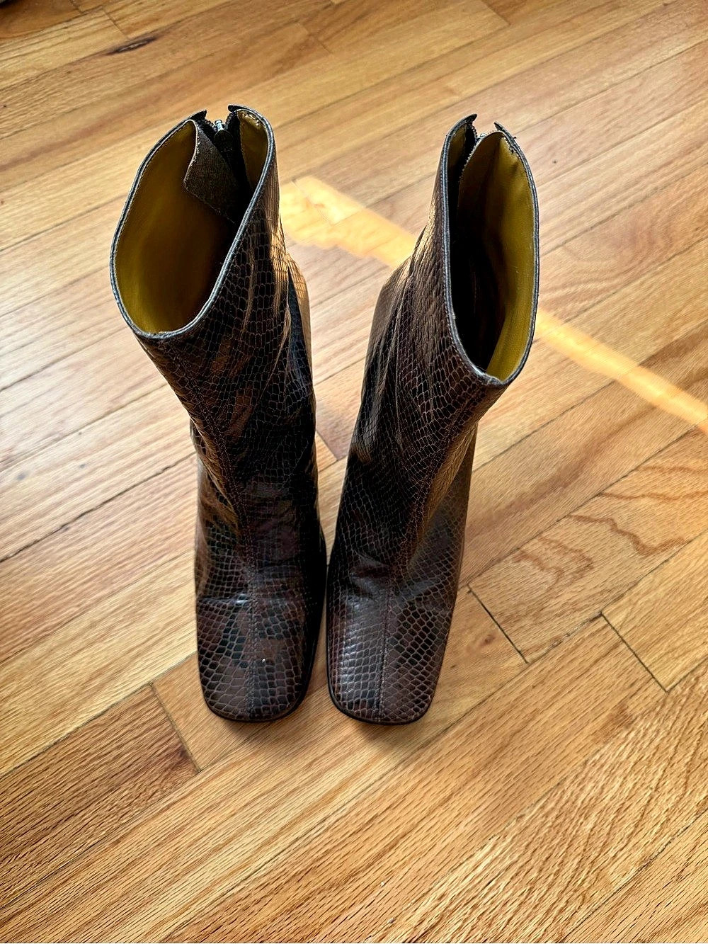 BCBG Brown Snakeskin-Print Heeled Boots